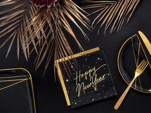 Black & Gold Happy New Year Lunch Napkins 20ct - The Party Darling