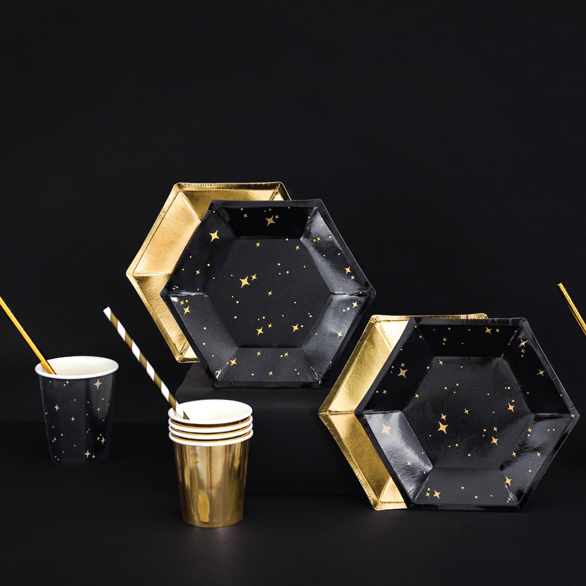 Black & Gold Star Dessert Plates - The Party Darling