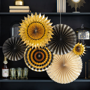 Black & Gold Paper Fan Decorations - The Party Darling