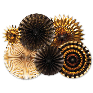 Black & Gold Paper Fan Decorations 6ct | The Party Darling