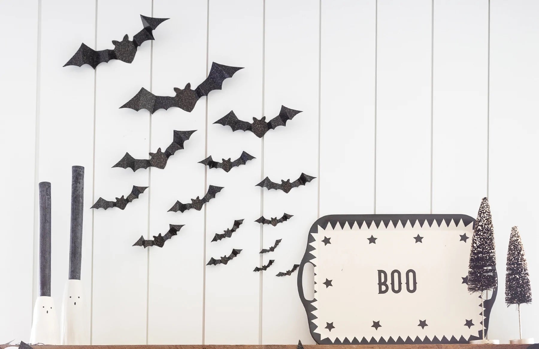 Black Glitter Halloween Bat Wall Decorations 50ct | The Party Darling