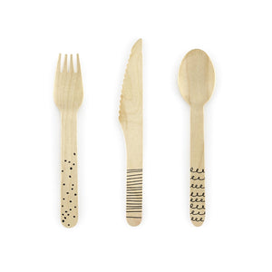 Black Doodles Wooden Cutlery Service for 6 | The Party Darling