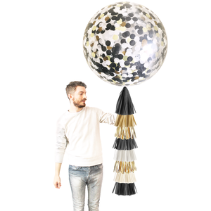 Black & Gold Confetti Balloon w/ DIY Tassel Tail | The Party Darling