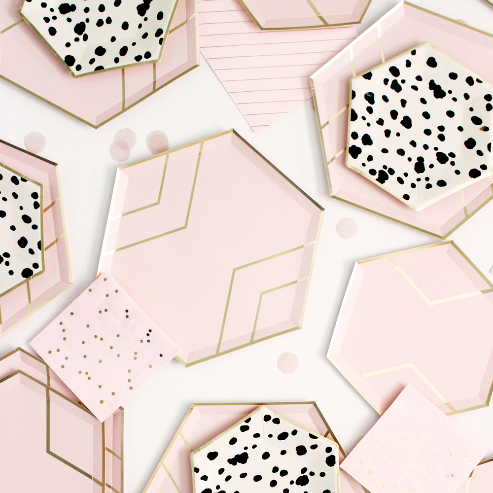 Blush Pink & Gold Hexagon Dessert Plates 8ct | The Party Darling