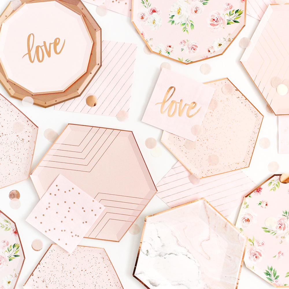 Blush Pink & Rose Gold Hexagon Dinner Plates 8ct - The Party Darling