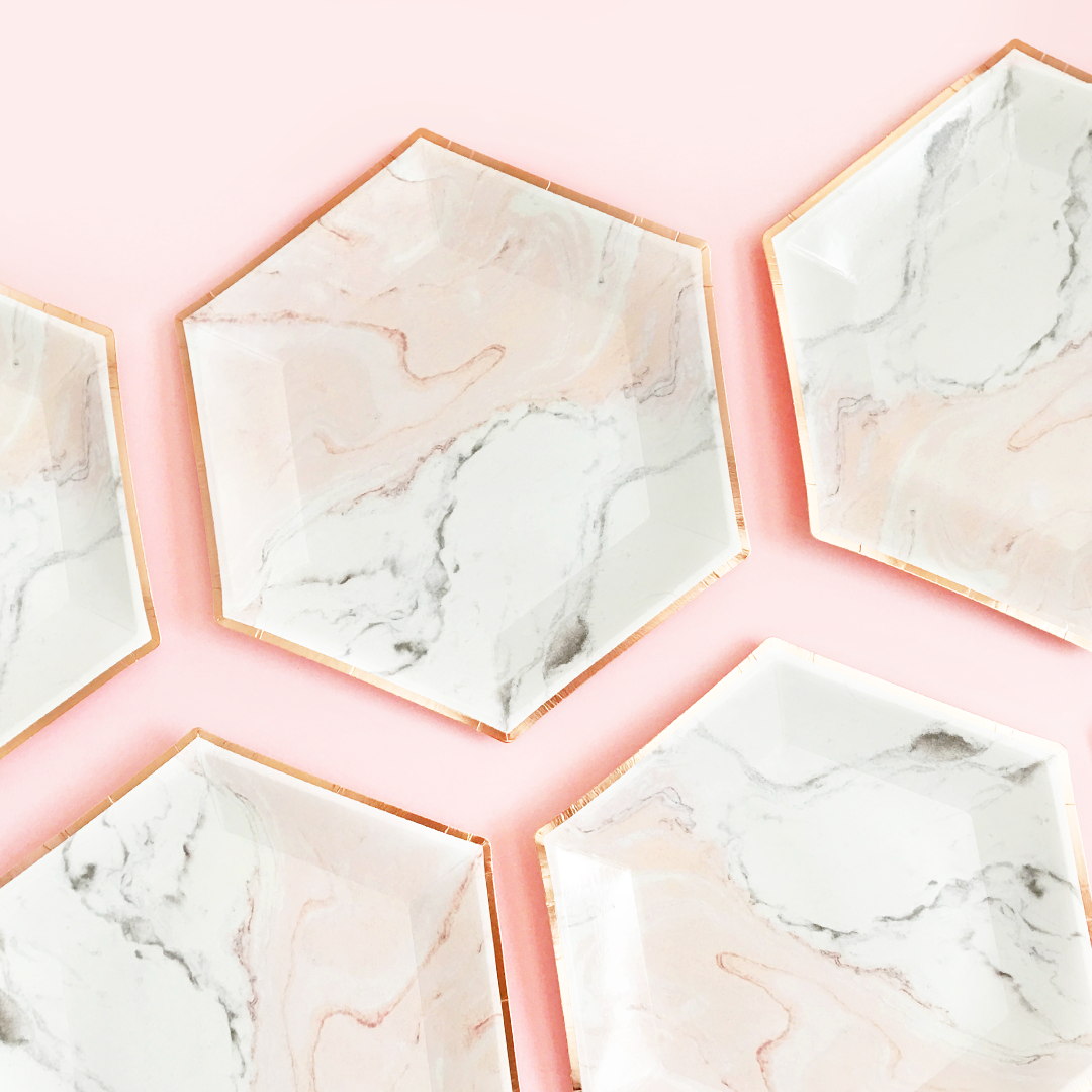 Blush Pink & Rose Gold Marble Lunch Plates 8ct | The Party Darling