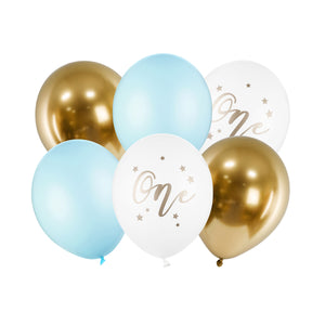 Light Blue & Gold 1st Birthday Balloon Bouquet 6ct | The Party Darling
