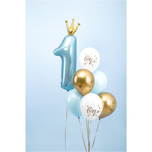 Light Blue & Gold 1st Birthday Balloon Bouquet with 1 balloon