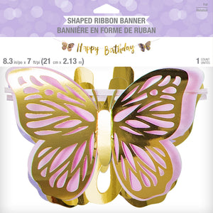 Gold Happy Birthday Butterfly Banner 7ft - The Party Darling