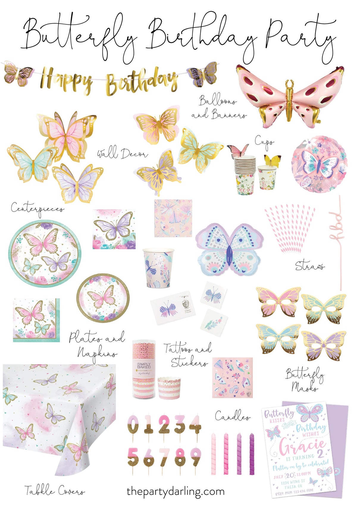 Pink &amp; Gold Butterfly Balloon 48in | The Party Darling