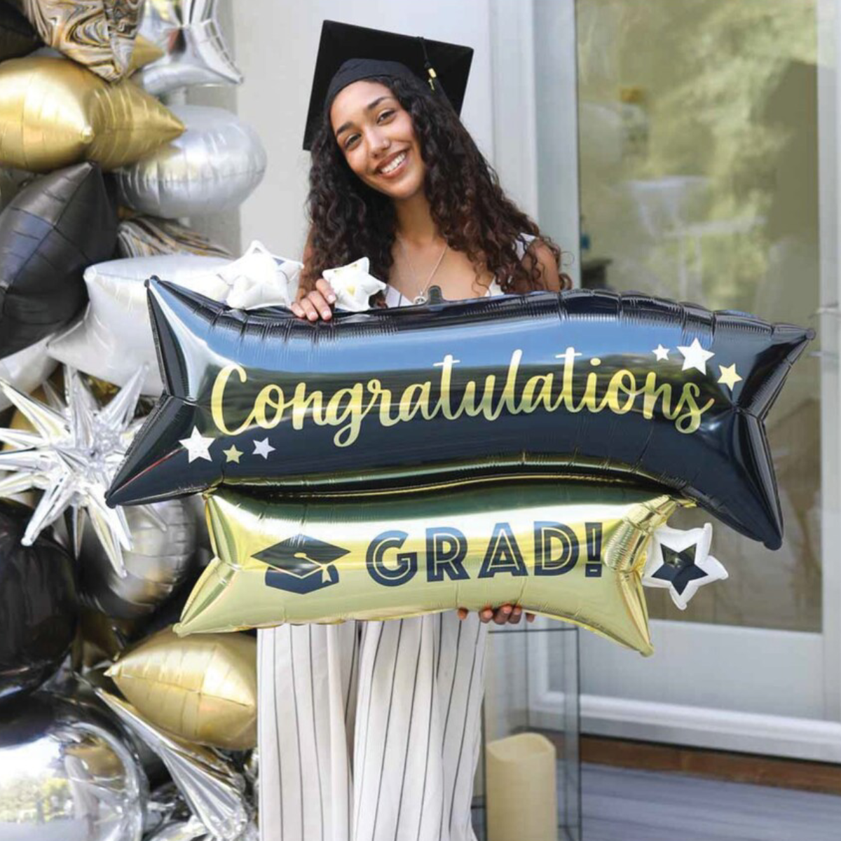 Black & Gold Congratulations Grad Balloon 38in | The Party Darling