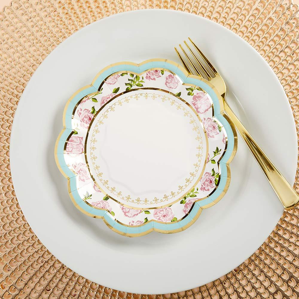 Light Blue & Gold Scallop Dessert Plates 6ct | The Party Darling