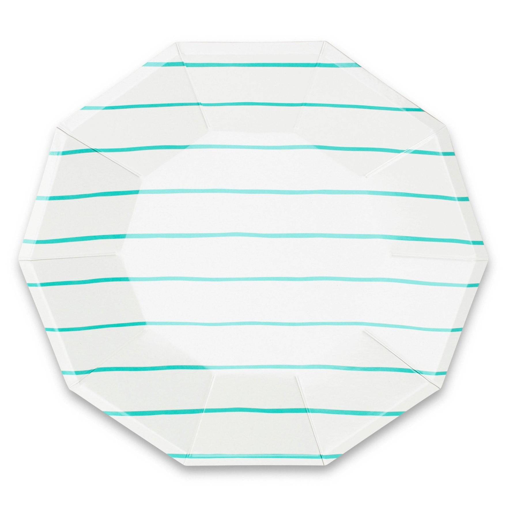 Frenchie Teal Striped Lunch Plates 8t | The Party Darling