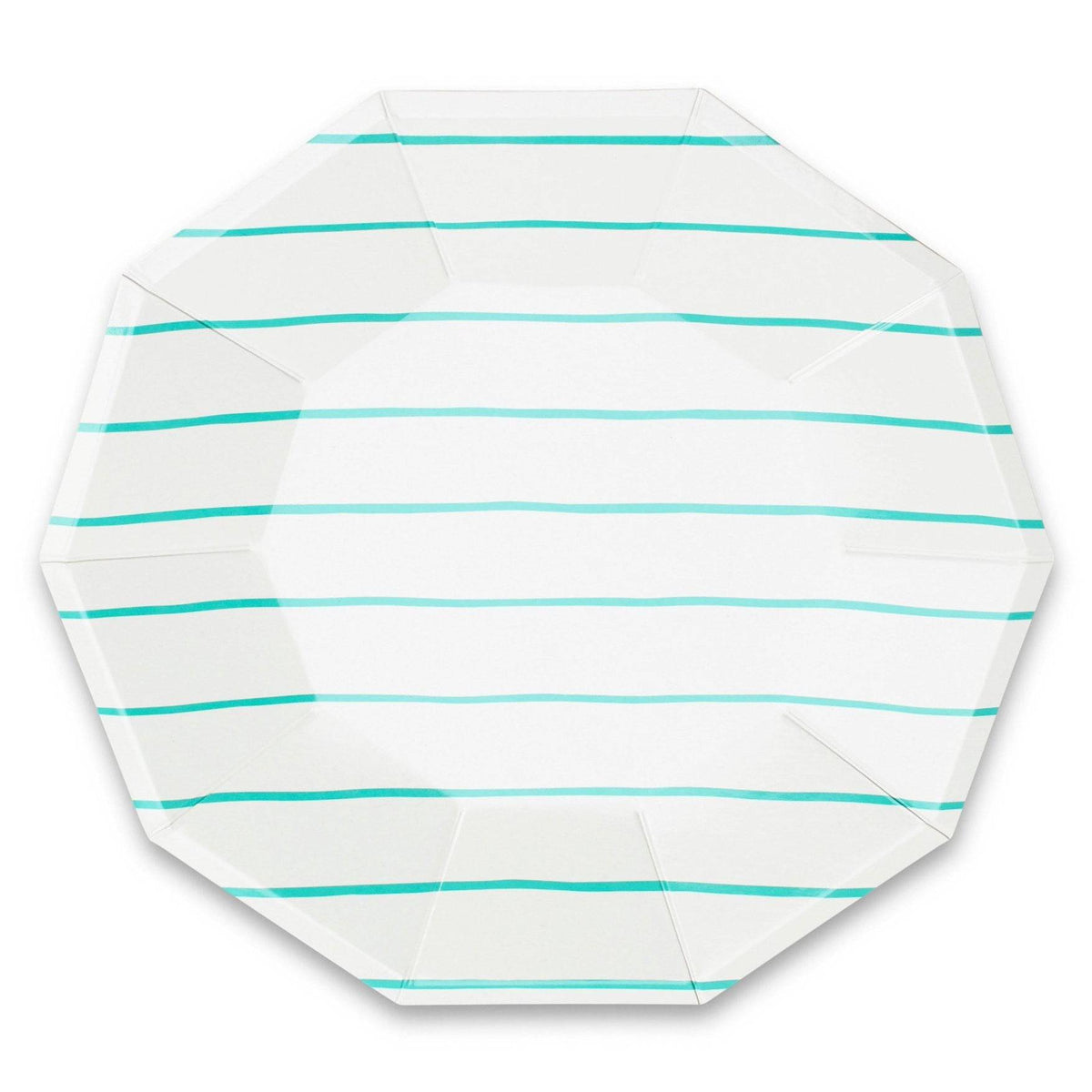 Frenchie Teal Striped Lunch Plates 8t | The Party Darling
