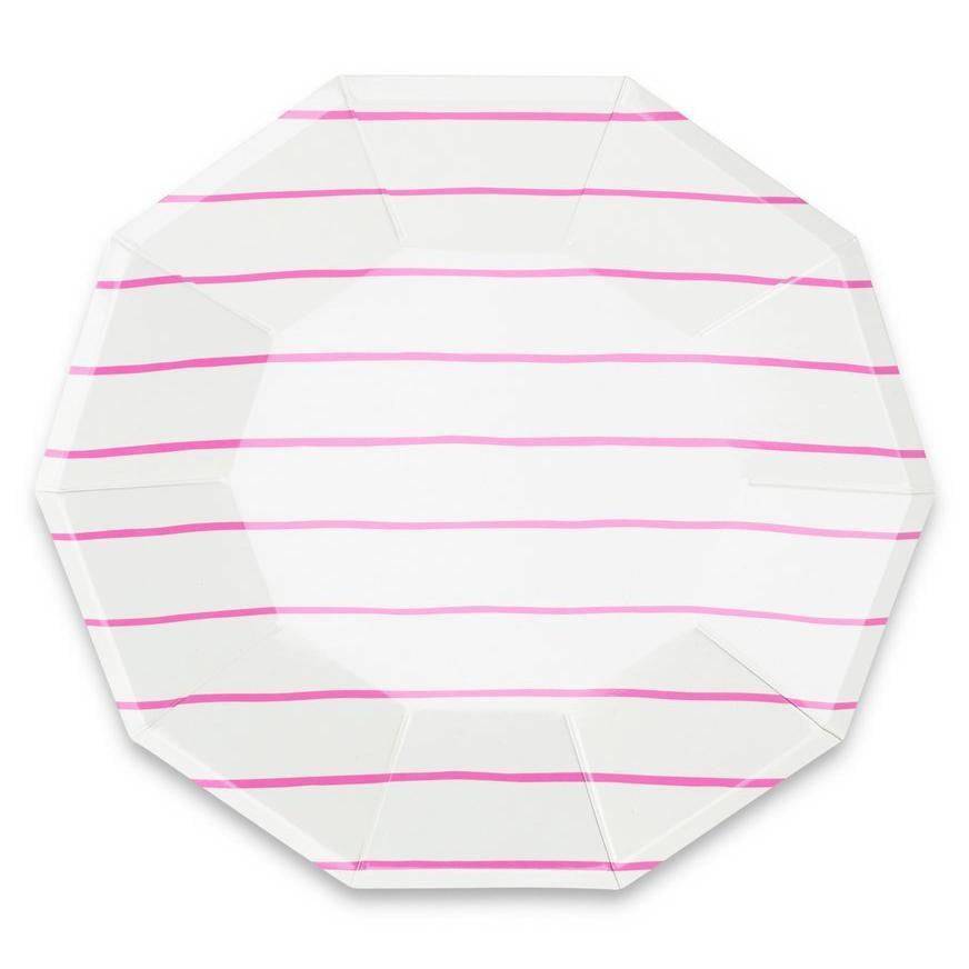 Frenchie Dark Pink Striped Lunch Plates 8ct | The Party Darling