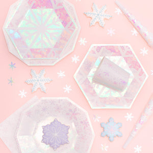 Frosted Iridescent Snowflake Dessert Paper Plates