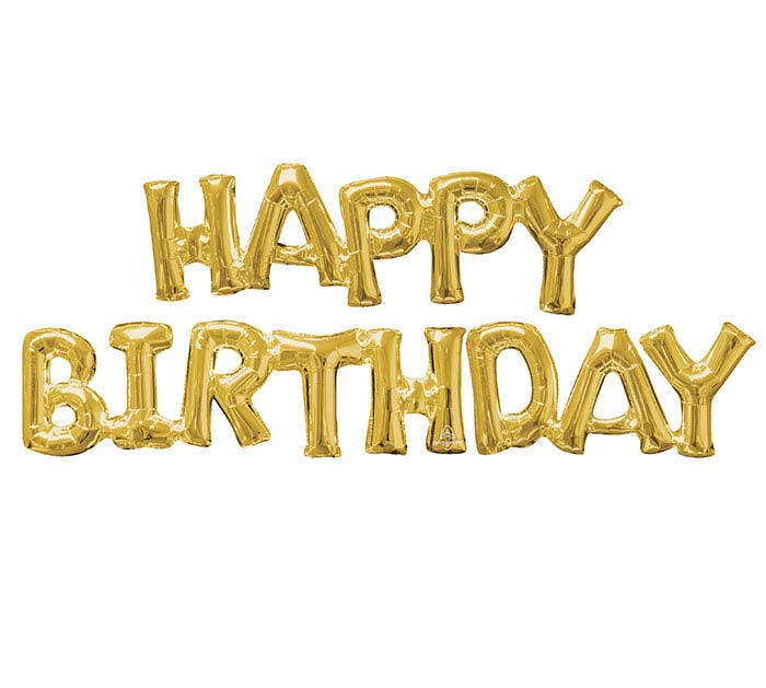 Gold Happy Birthday Phrase Balloons | The Party Darling