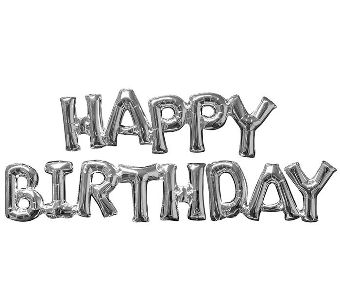 Silver Happy Birthday Balloon Phrase | The Party Darling