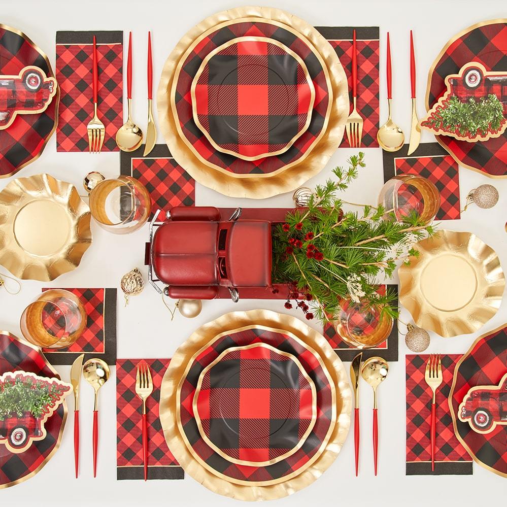Red & Black Buffalo Check Salad Plates 8ct | The Party Darling