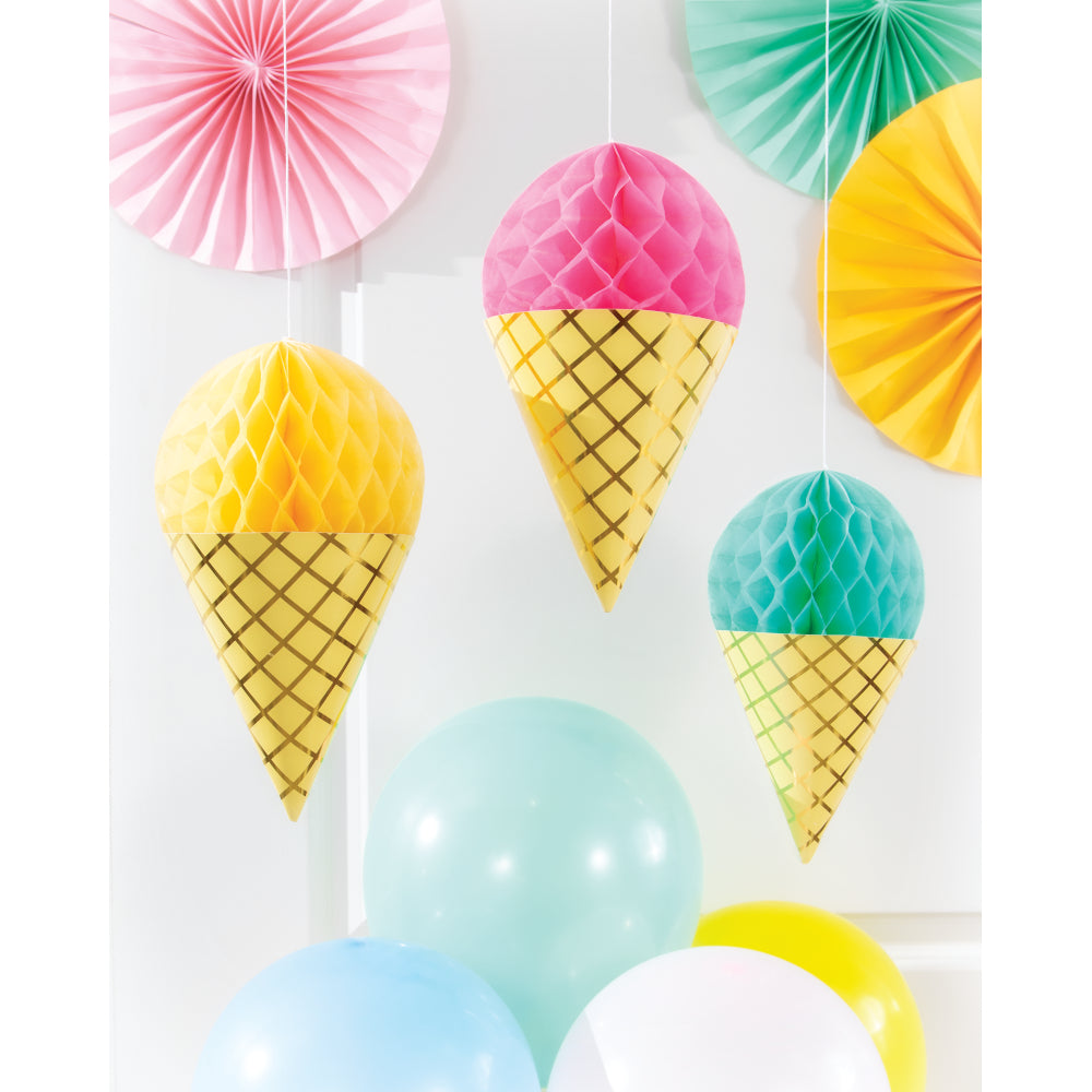 Ice Cream Cone Honeycomb Decorations 3ct | The Party Darling