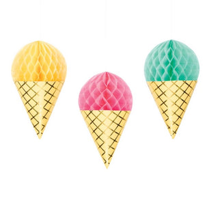Ice Cream Cone Honeycomb Decorations 3ct | The Party Darling