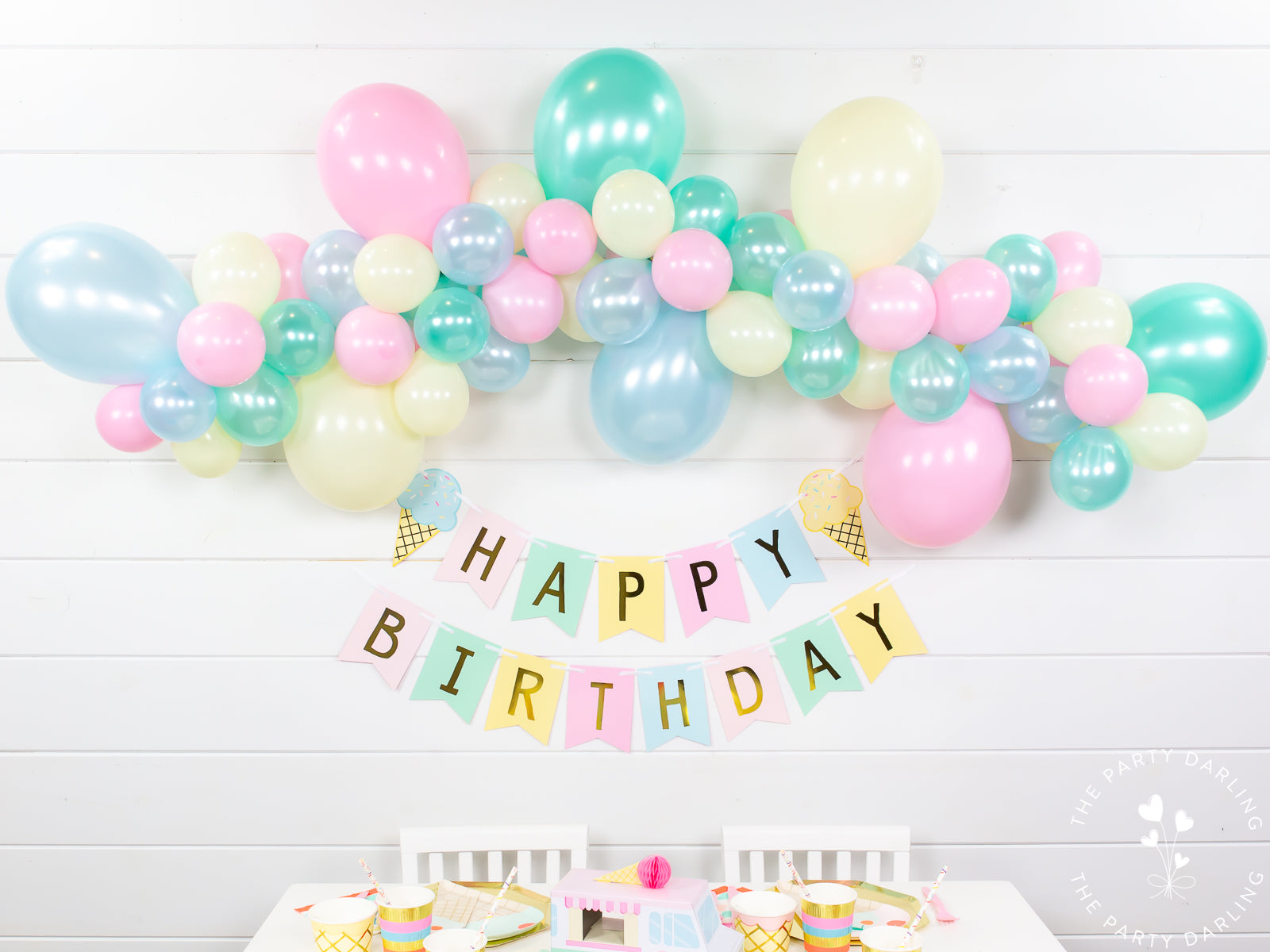 ice cream balloon garland backdrop