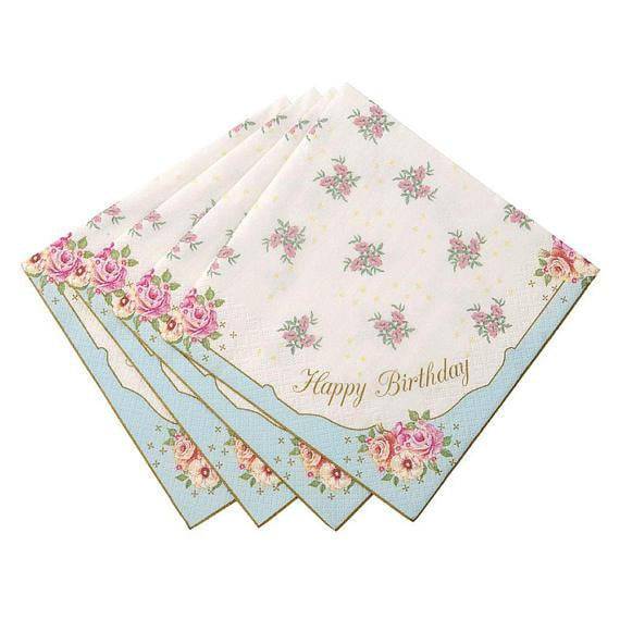 Vintage Floral Happy Birthday Napkins 20ct | The Party Darling