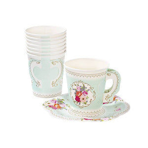 Floral Paper Teacups & Saucers Set 12ct | The Party Darling