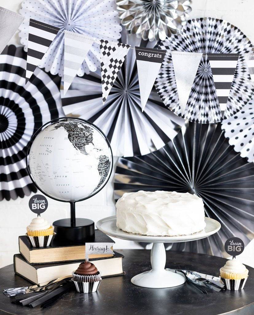 Black, White &amp; Silver Party Fans 8ct | The Party Darling