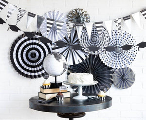 Black, White & Silver Party Fans 8ct | The Party Darling