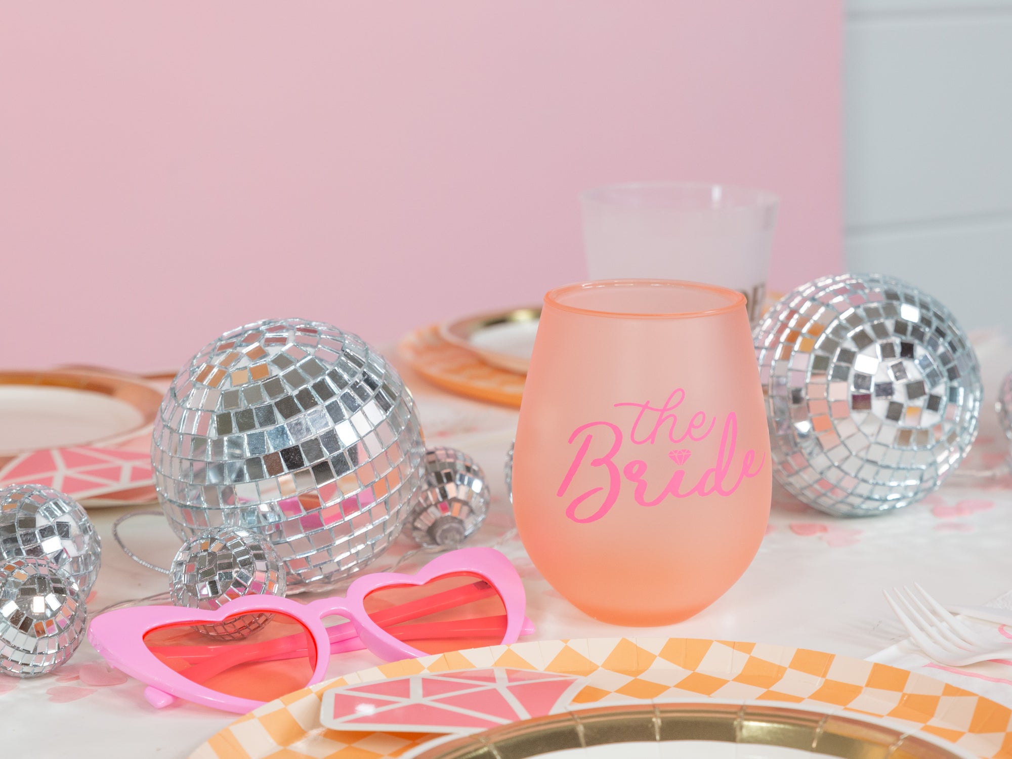 Pink The Bride Acrylic Stemless Wine Glass 12oz | The Party Darling