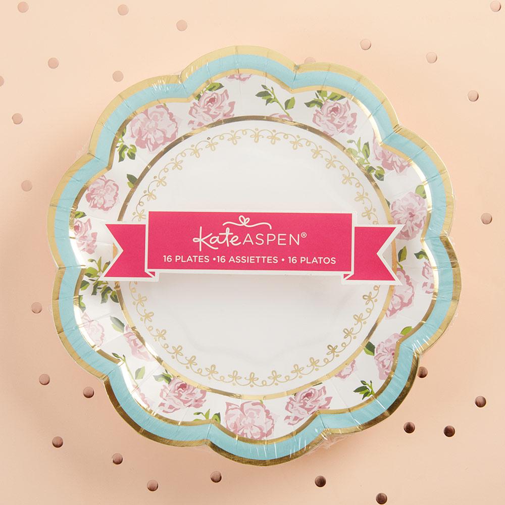 Blue Floral Tea Time Dessert Plates 16ct - The Party Darling