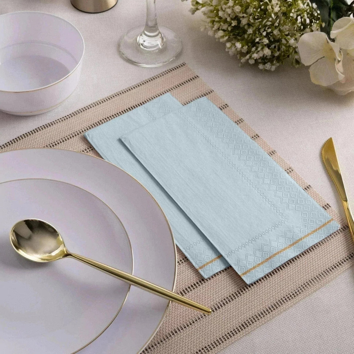 Light Blue & Gold Scallop Dessert Plates 6ct | The Party Darling