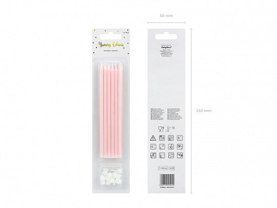 Tall Light Pink Birthday Candles 12ct - The Party Darling