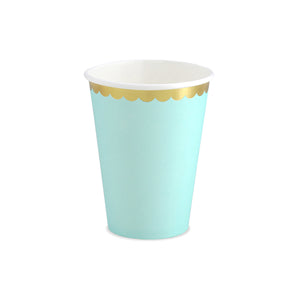 Mint Green Gold-Trimmed Scalloped Paper Cups | The Party Darling