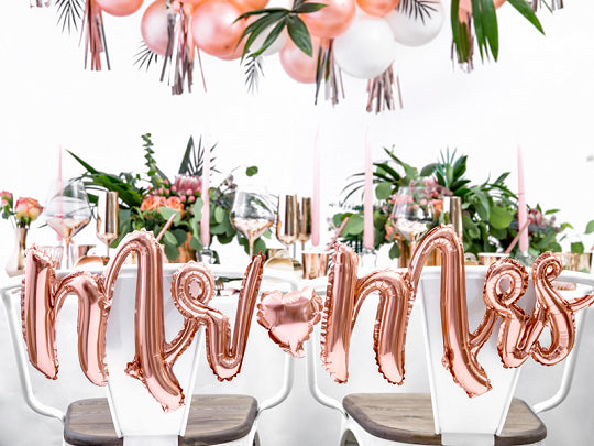 Rose Gold Mr. &amp; Mrs. Cursive Letter Balloon Banner - The Party Darling