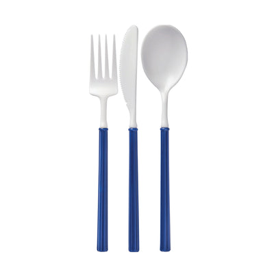 Navy & White Plastic Cutlery Set for 8