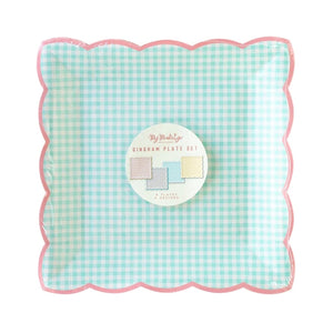 Pastel Gingham Scalloped Lunch Plates 8ct
