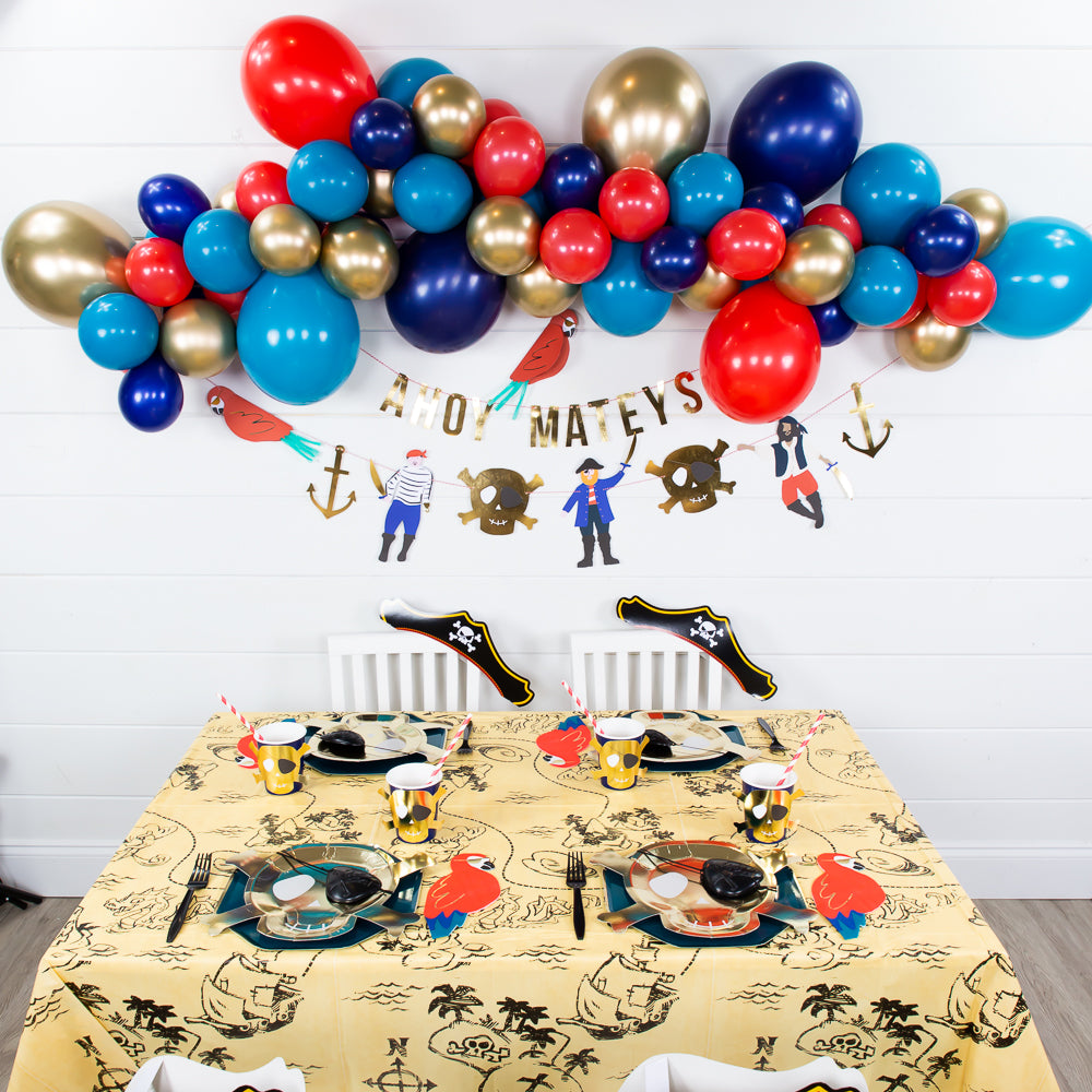 Pirate Party Decorations,Pirate Birthday Party Supplies,Pirate Themed Party  Decorations Include Pirate Themed Backdrop Tablecloth Pirate Ballon Cake