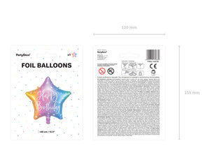 Rainbow Ombre Happy Birthday Star Balloon 15.5in - The Party Darling