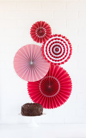 Red & White Paper Fan Decorations