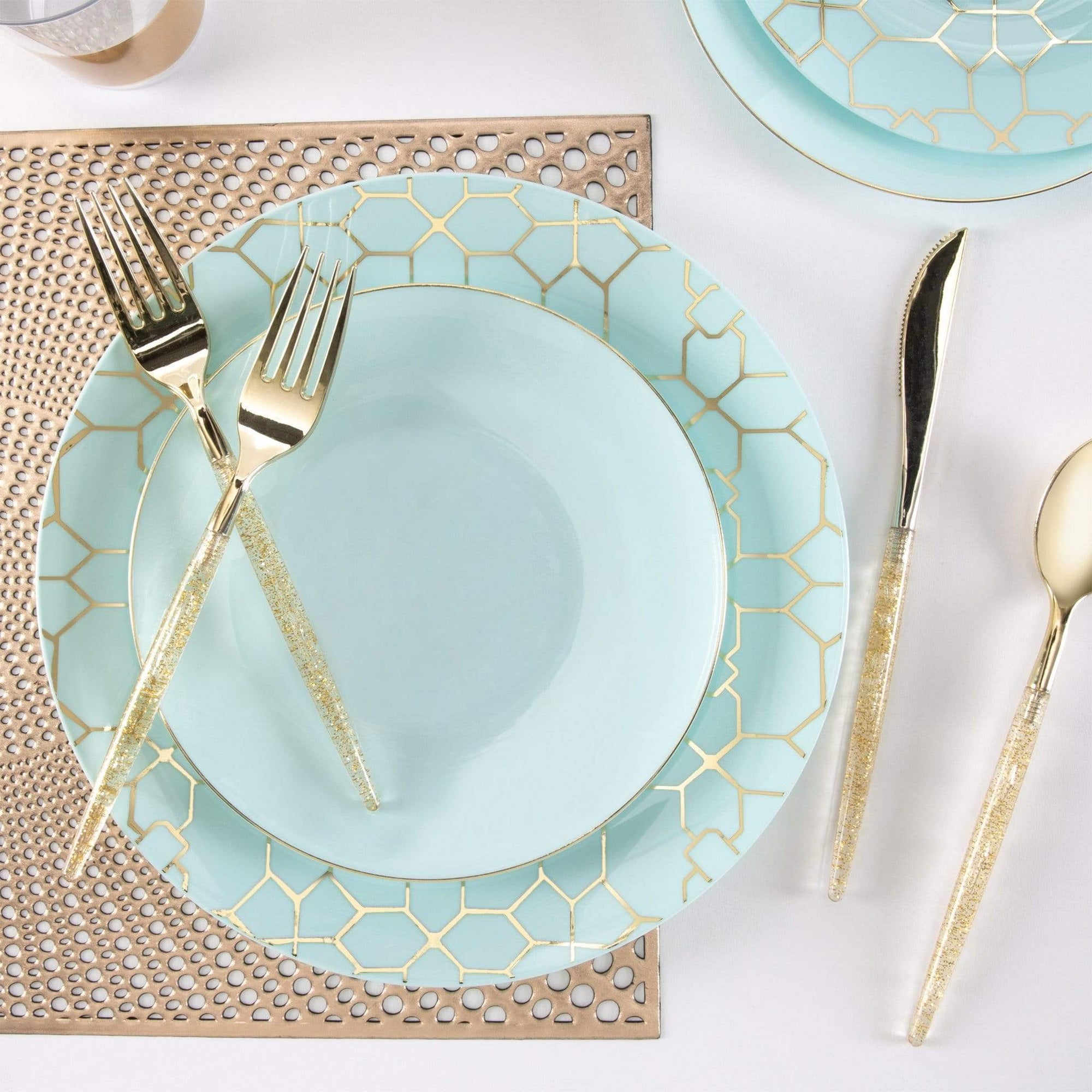 Light Mint Blue With Gold Rim Plastic Dessert Plates 10ct | The Party Darling