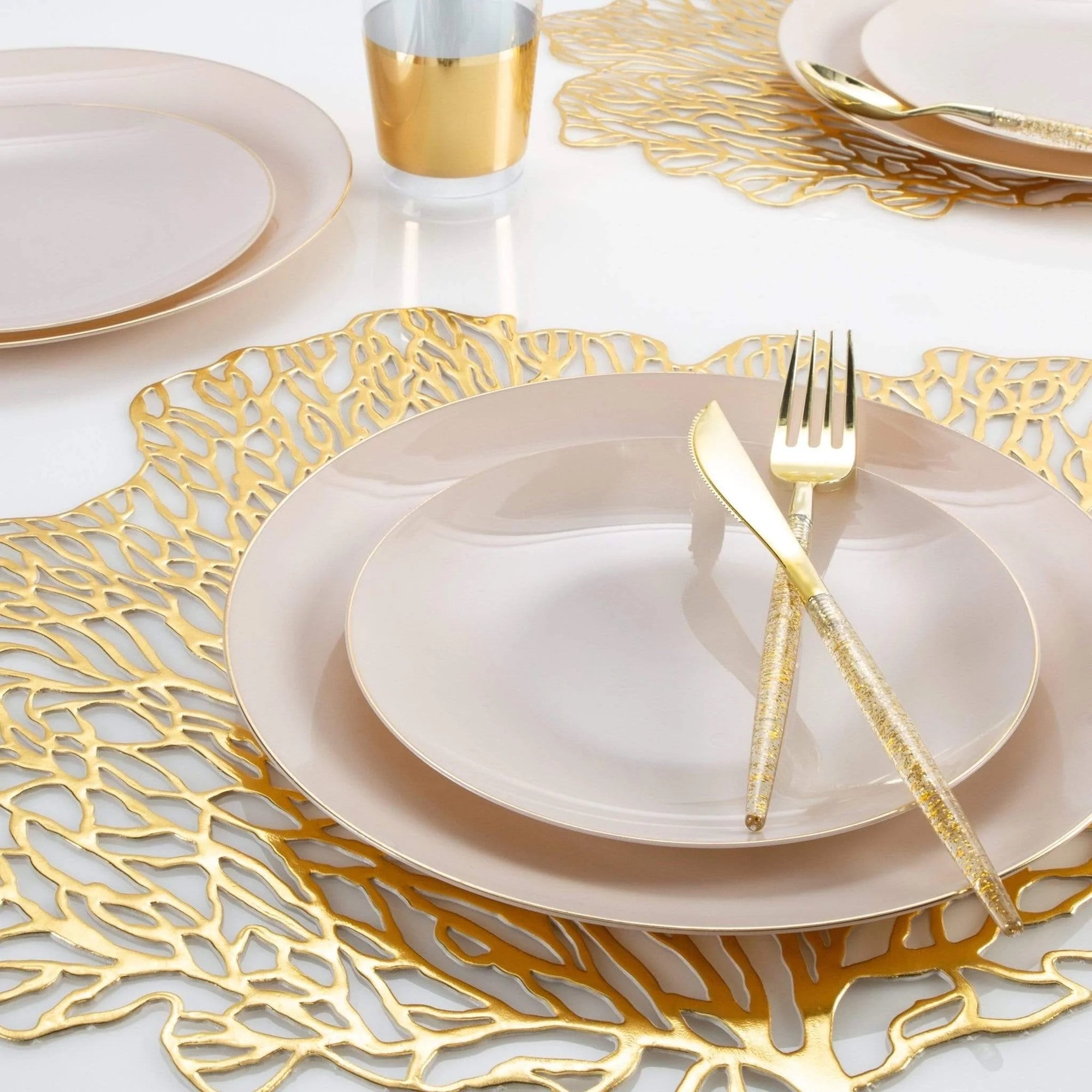 Linen Grey With Gold Rim Plastic Dessert Plates | The Party Darling