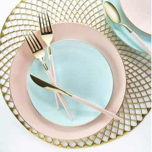 Light Blue With Gold Rim Plastic Dessert Plates & Pink Dinner Plates | The Party Darling