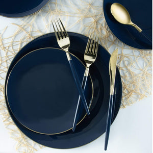 Navy & Gold Rim Plastic Dinner Plates 10ct | The Party Darling