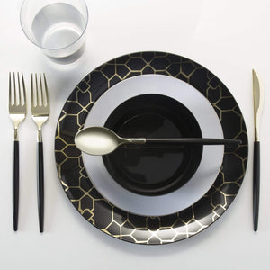 Black & Gold Geometric Pattern  Plastic Dinner Plates 10ct | The Party Darling