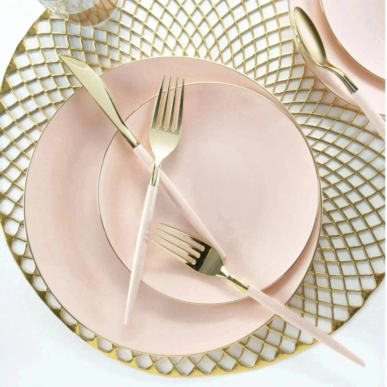 Pink With Gold Rim Plastic Dinner Plates 10ct | The Party Darling