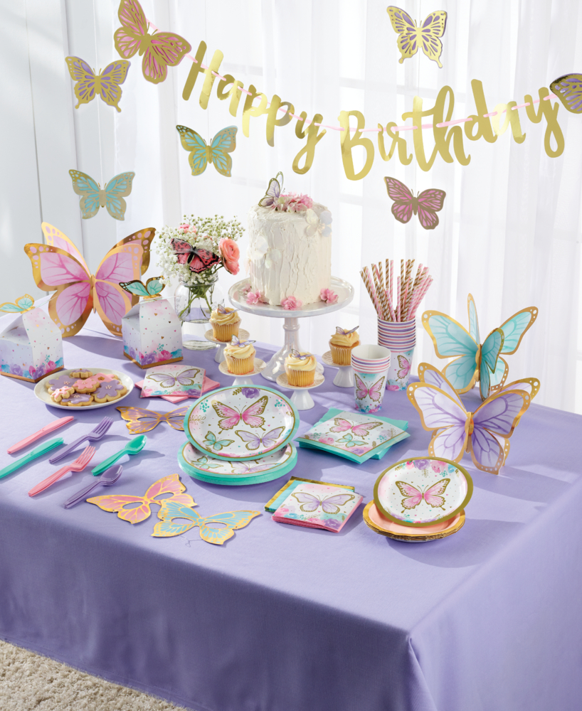 Gold Happy Birthday Butterfly Banner 7ft | The Party Darling