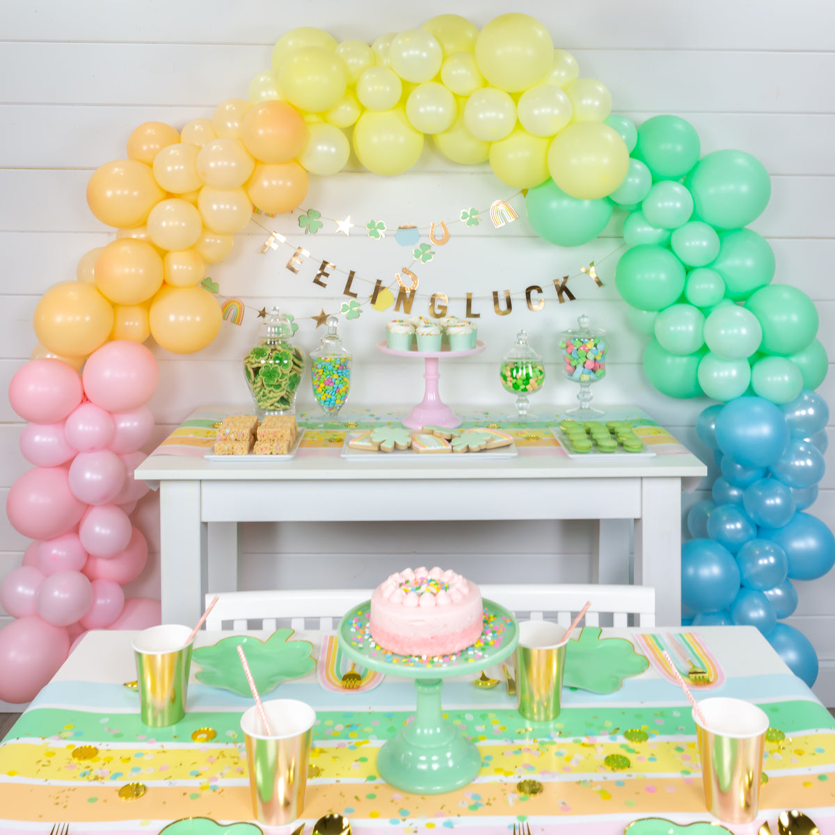 Assembled Happy Birthday Banner with Colorful Hanging Paper Fans for Pastel  Rainbow Party Decorations