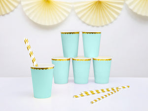 Mint Green & Gold Scalloped Paper Cups 6ct - The Party Darling
